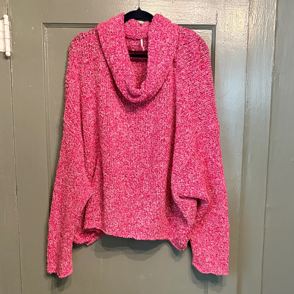 Free People Vibrant Pink Cowl Neck Sweater